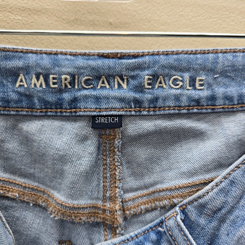 American Eagle Low Rise Baggy Wide Leg Jeans SZ 2 Raw Hem Blue Grunge Y2K Skater - Picture 4 of 6